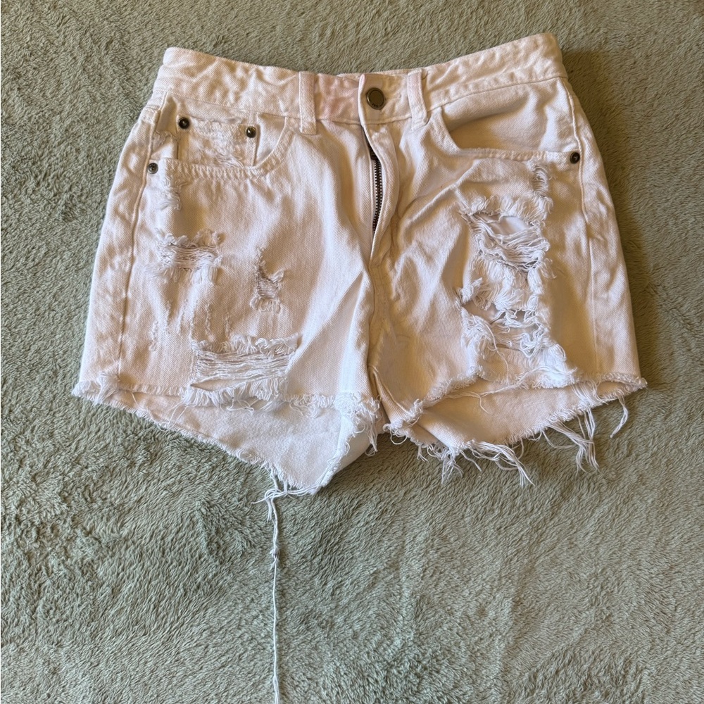 Just Black Distressed White Jean Shorts